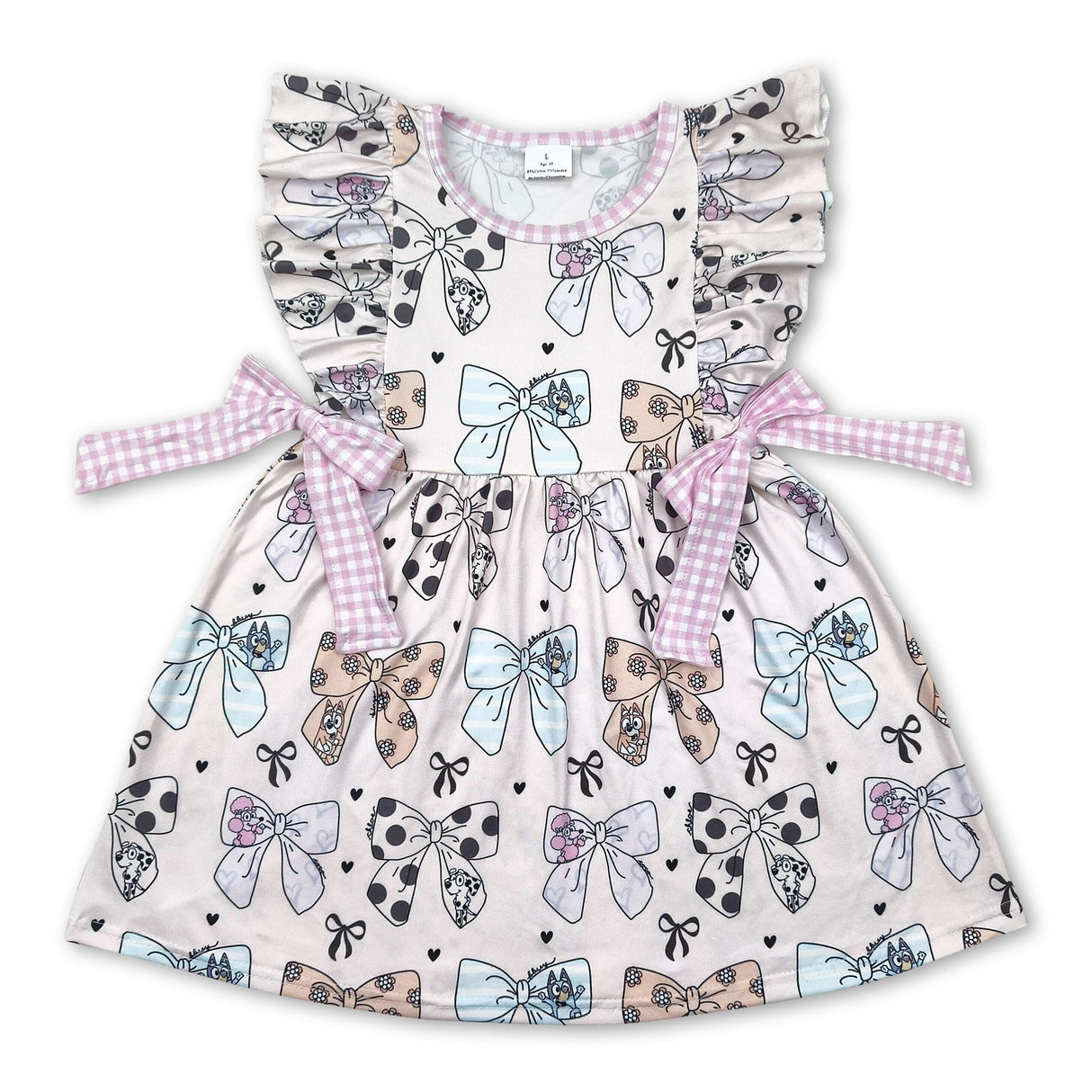 Flutter sleeves dog pattern bows baby girls dresses