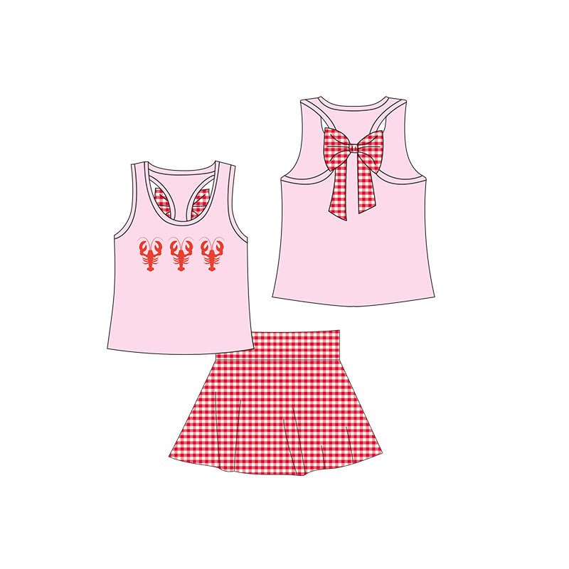 Crawfish sleeveless top plaid skirt kids girls clothing