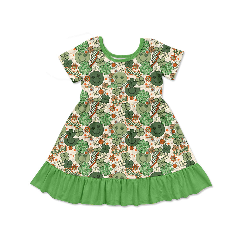 Smile clover ruffle lucky girls St Patrick's day dress