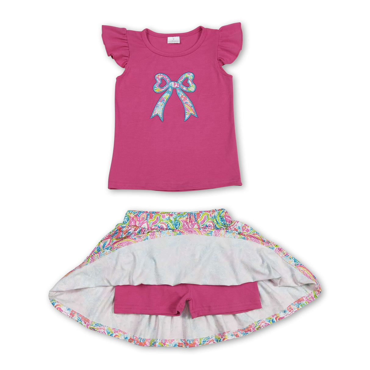 Hot pink bow top watercolor floral skirt girls clothes