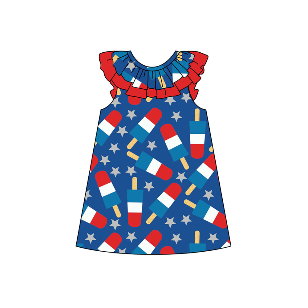 Blue stars popsicle ruffle baby girls 4th of july dresses