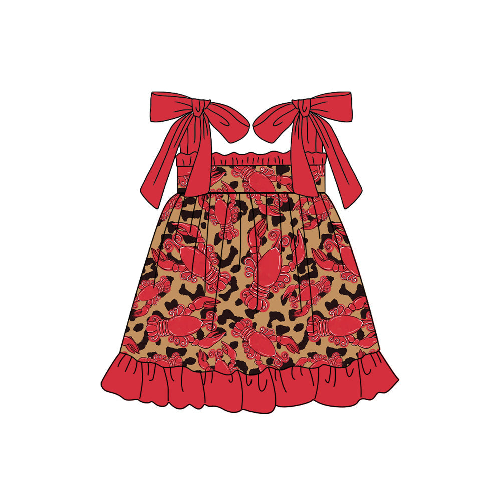 Red straps leopard crawfish baby girls dresses
