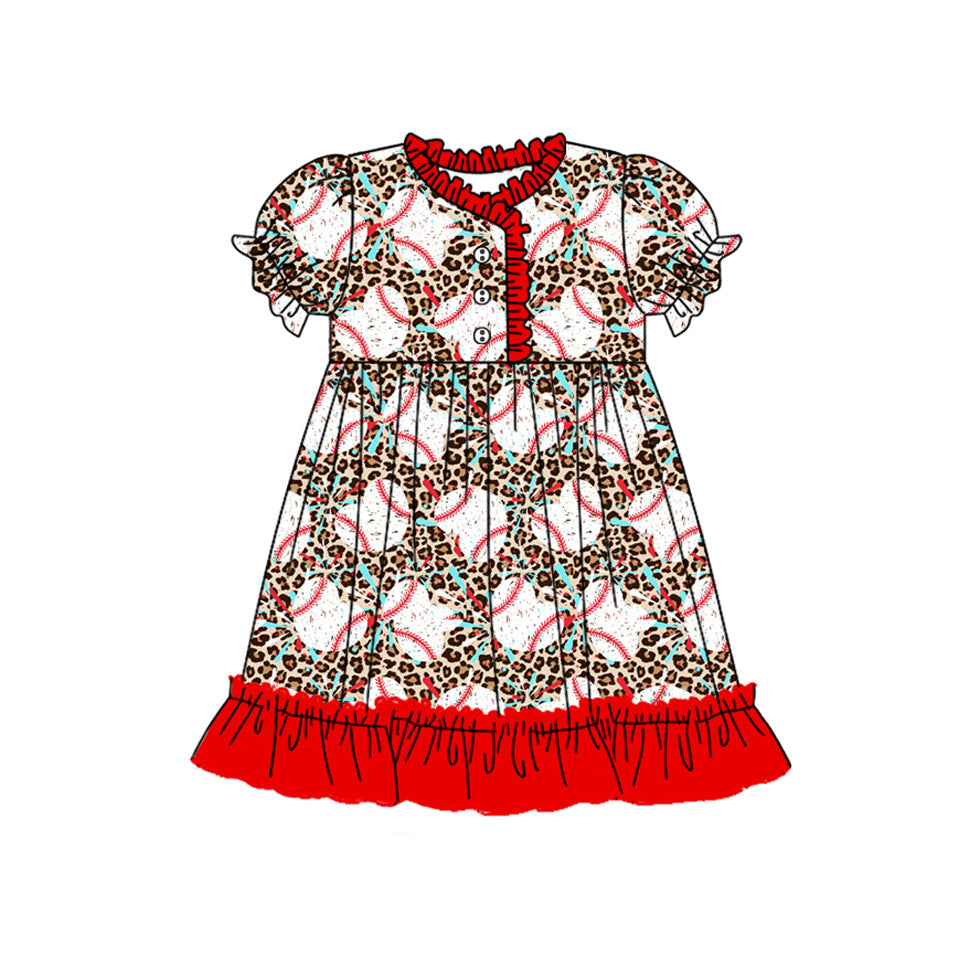 Short sleeves leopard baseball baby girls night dresses