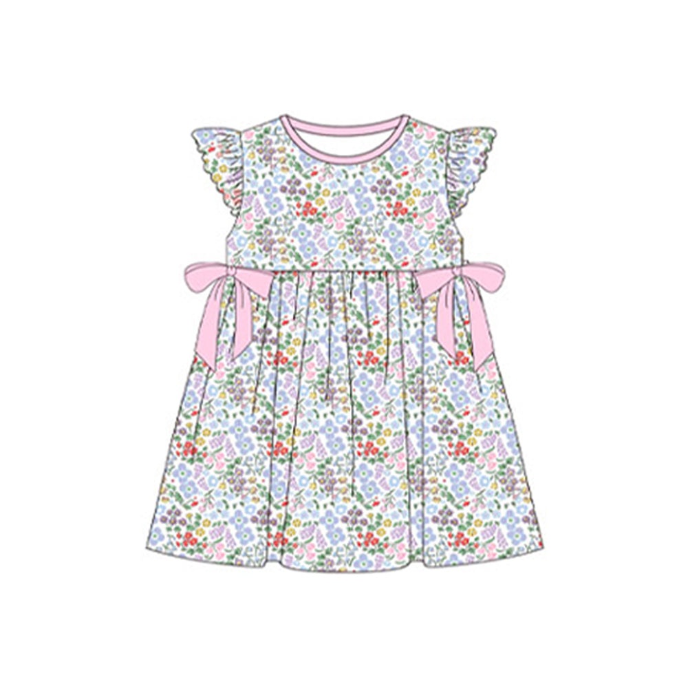 Flutter sleeves pink bow floral baby girls spring summer dress