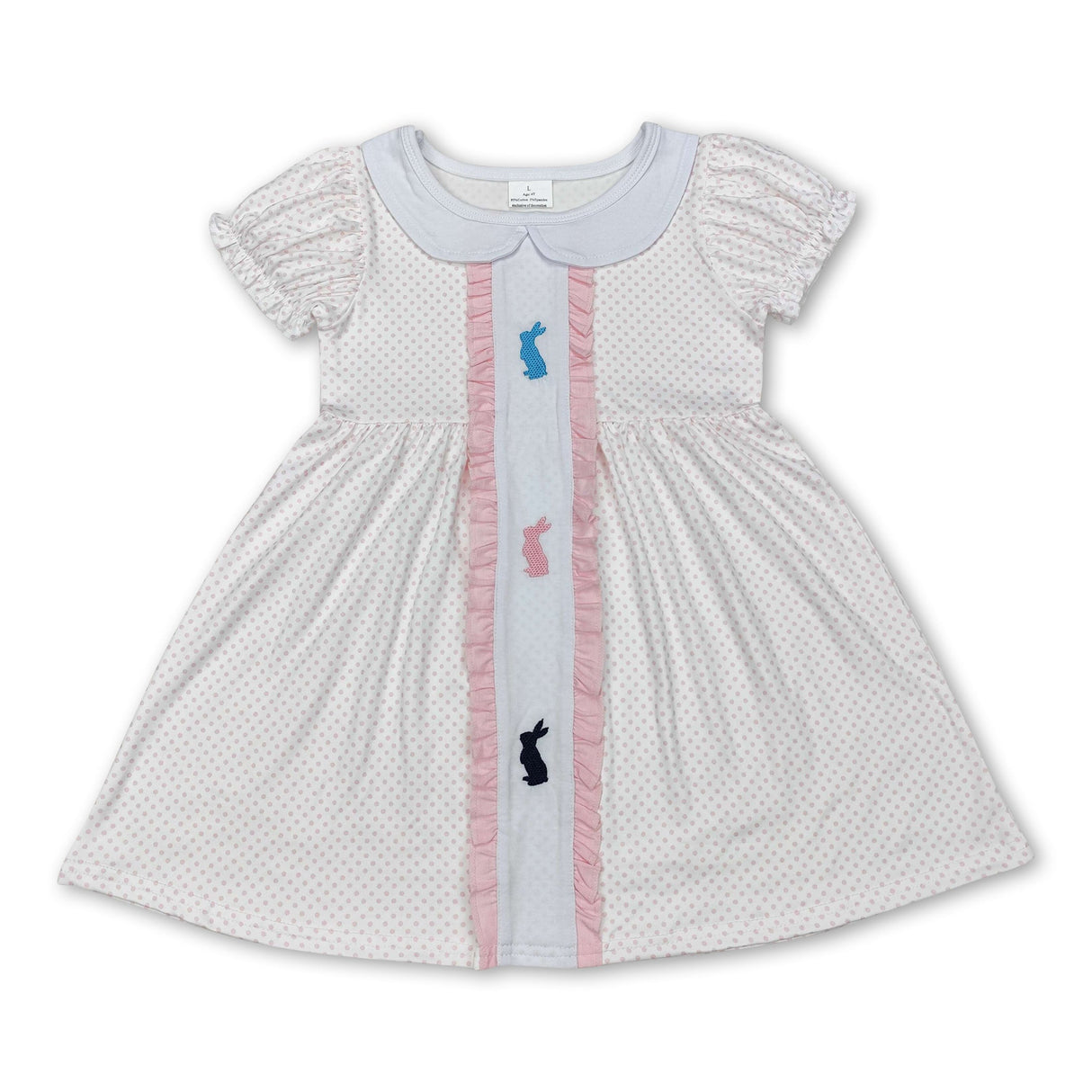 Short sleeves polka dots bunny baby girls Easter dress