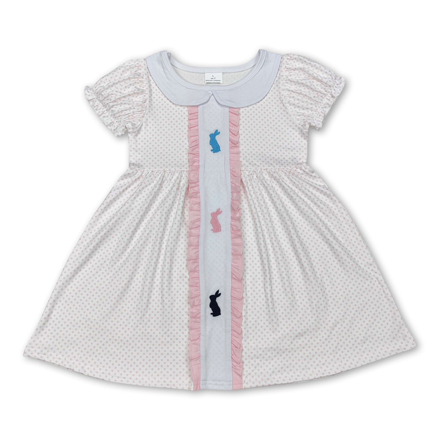 Short sleeves polka dots bunny baby girls Easter dress