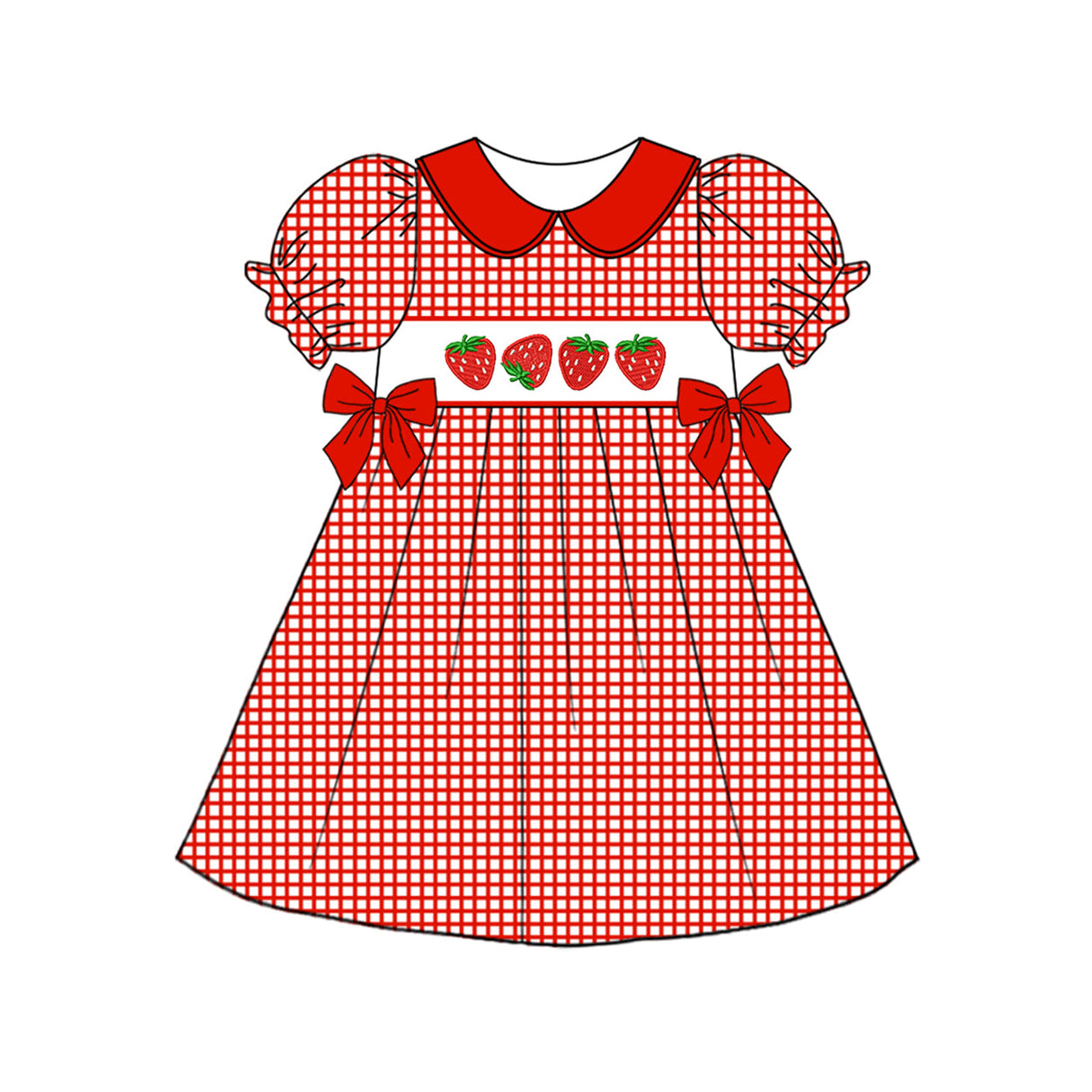 Short sleeves red plaid strawberry baby girls dresses