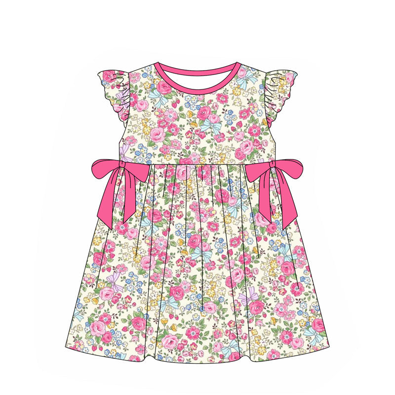 Flutter sleeves hot pink bow baby girls dresses
