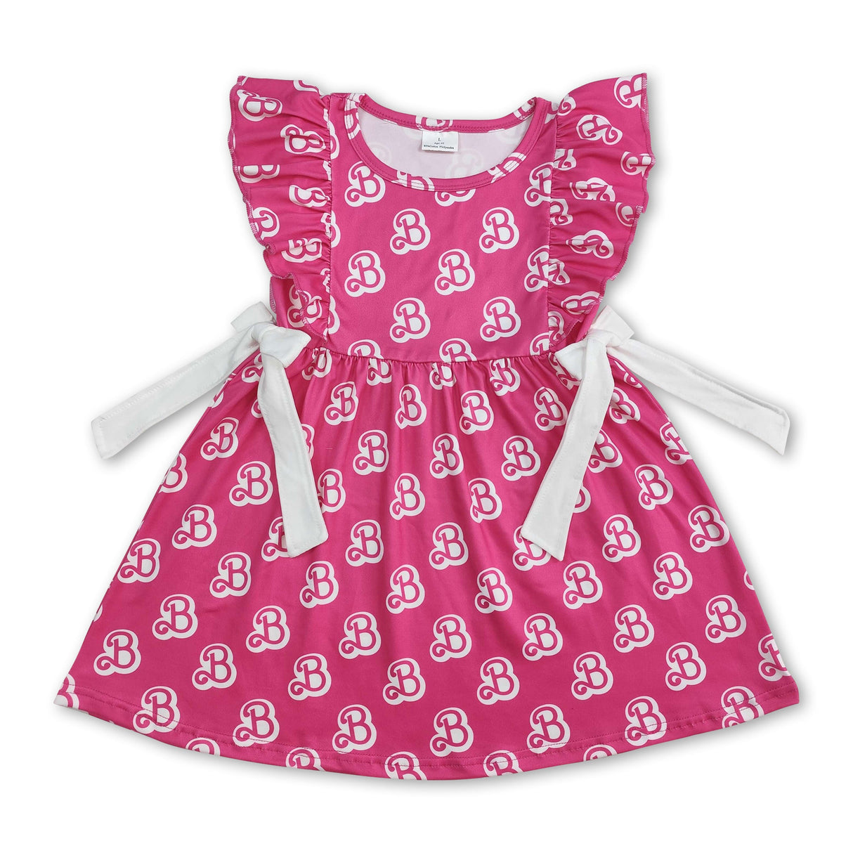 Ruffle hot pink B bow party girls summer dresses