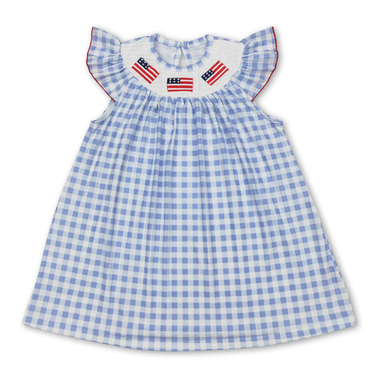 Light blue plaid flag smocked girls 4th of july dresses