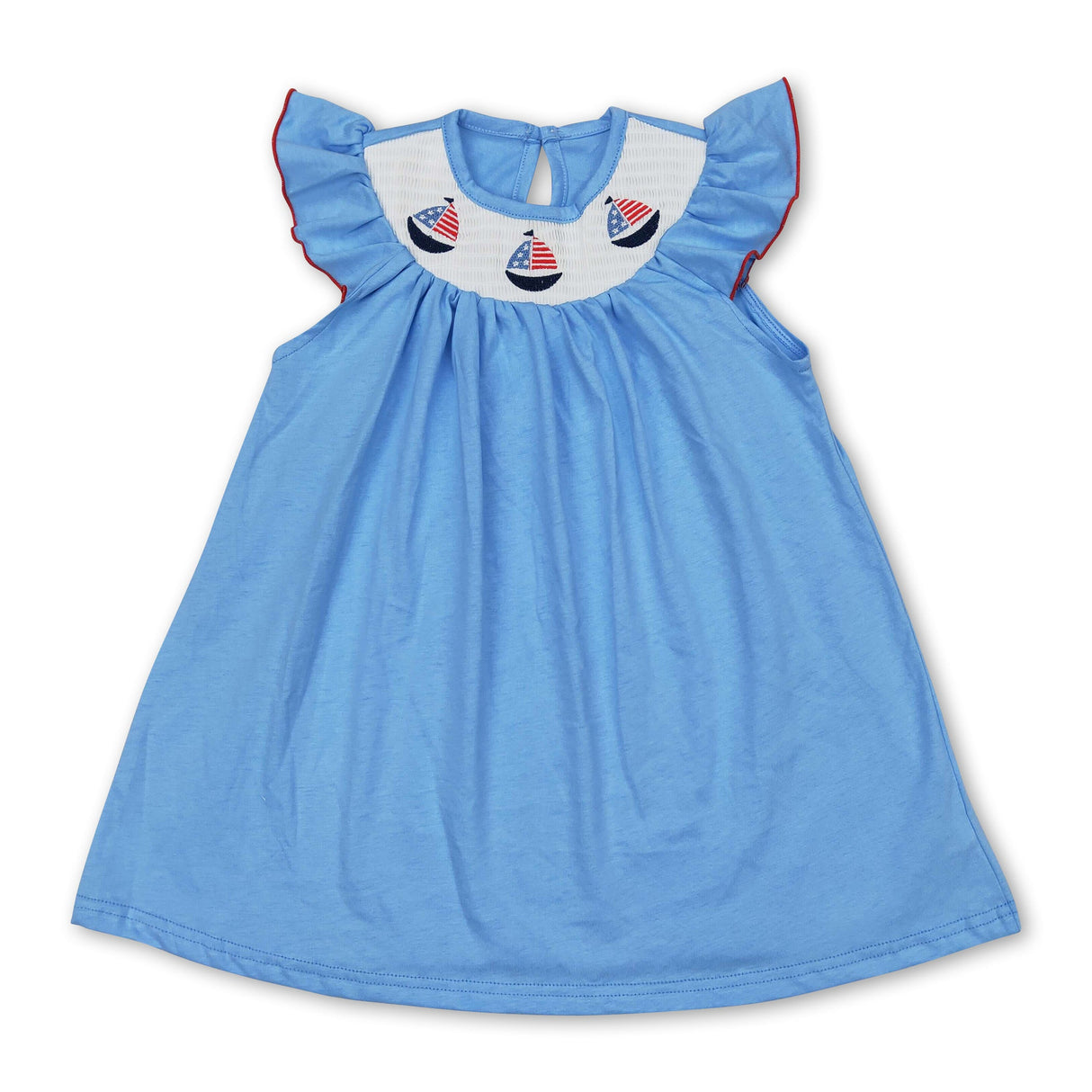 Light blue boat smocked girls 4th of july dresses