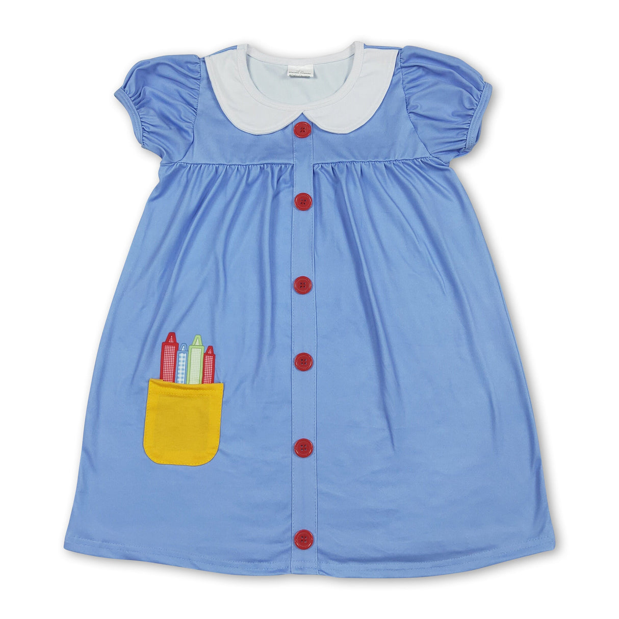 Blue short sleeves crayon kids girls back to school dress