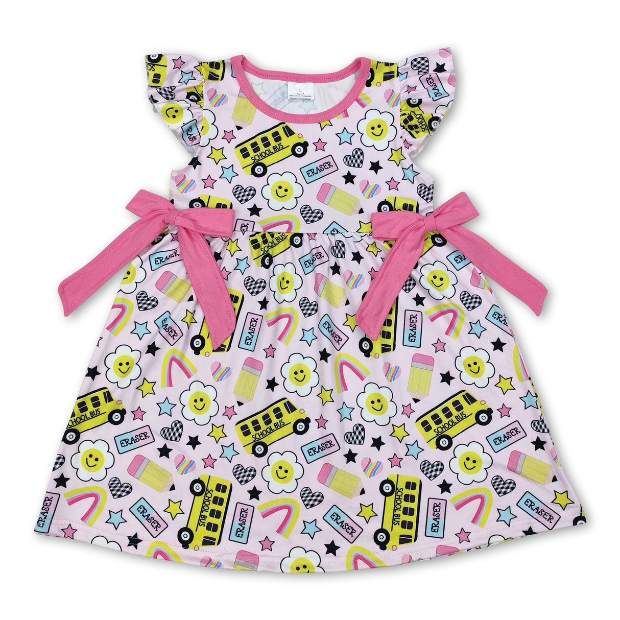 Flutter sleeves eraser pencil floral girls back to school dress
