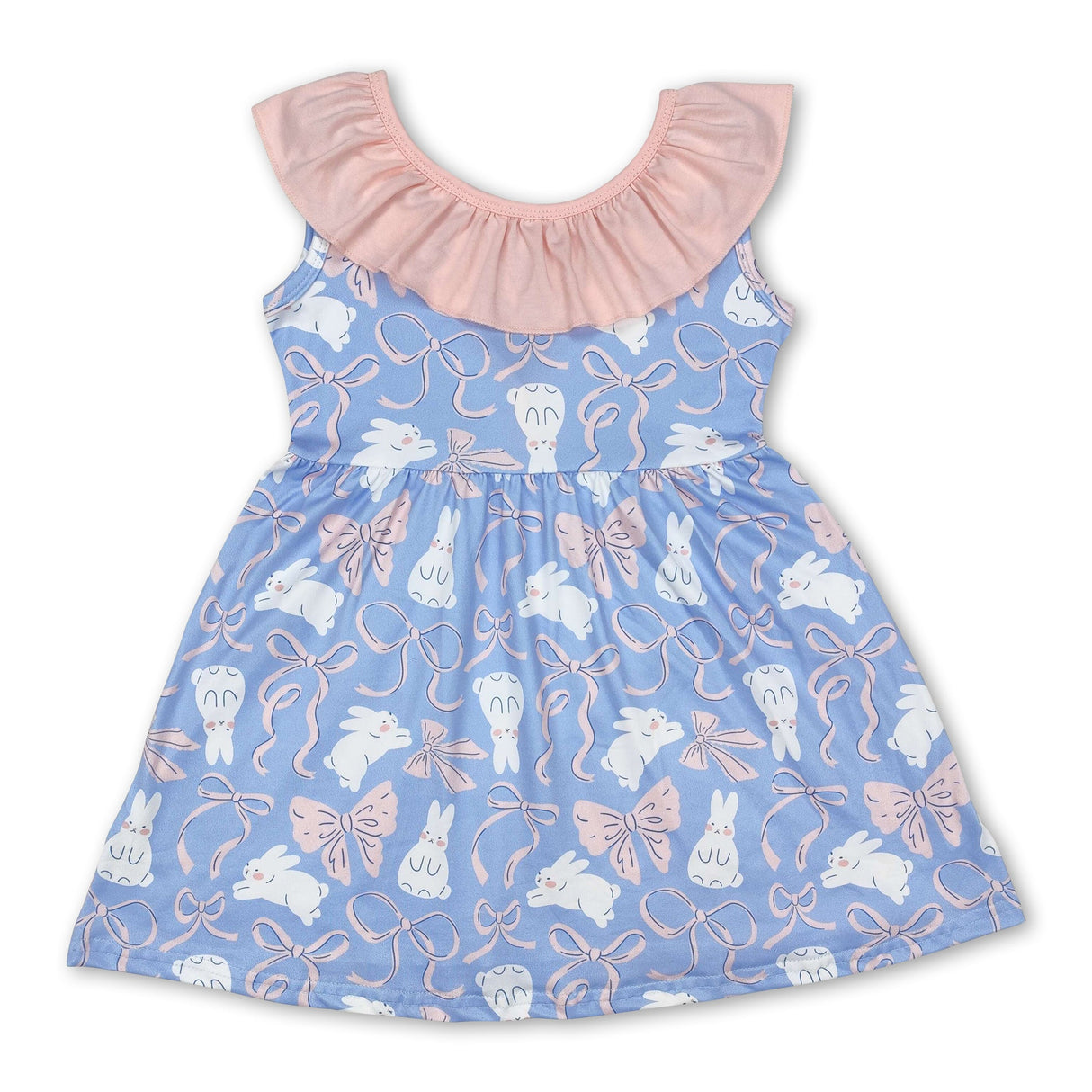 Sleeveless ruffle rabbit bow baby girls Easter dresses
