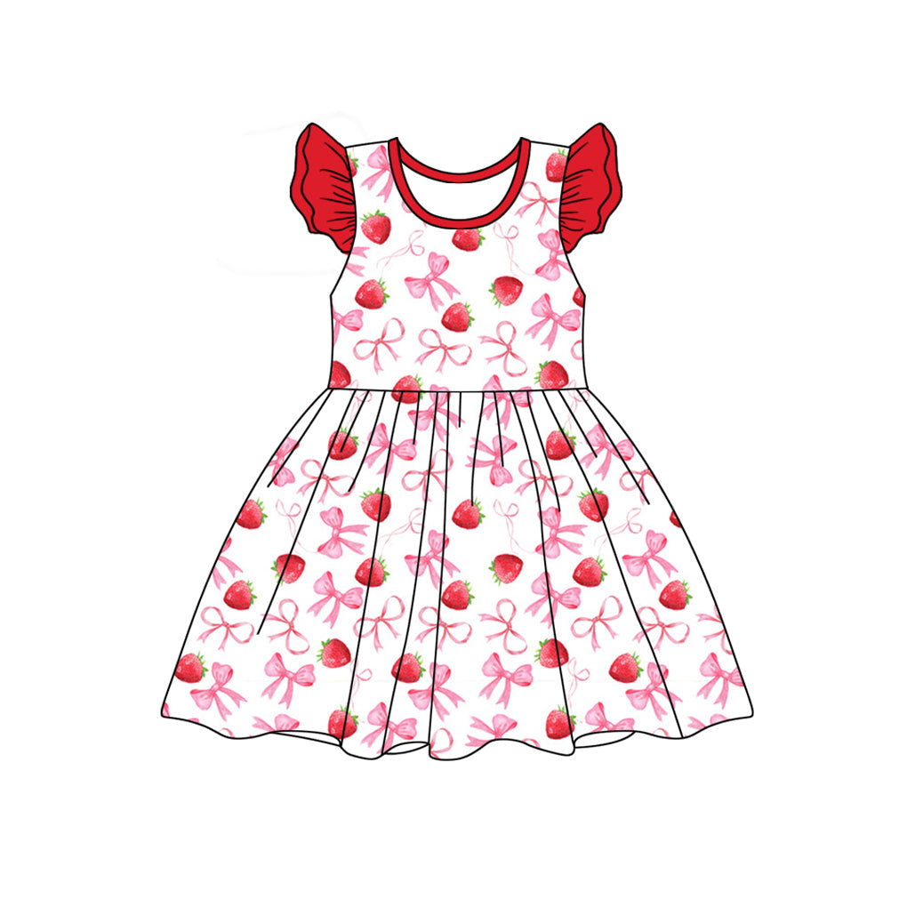 Flutter sleeves strawberry bow baby girls dresses