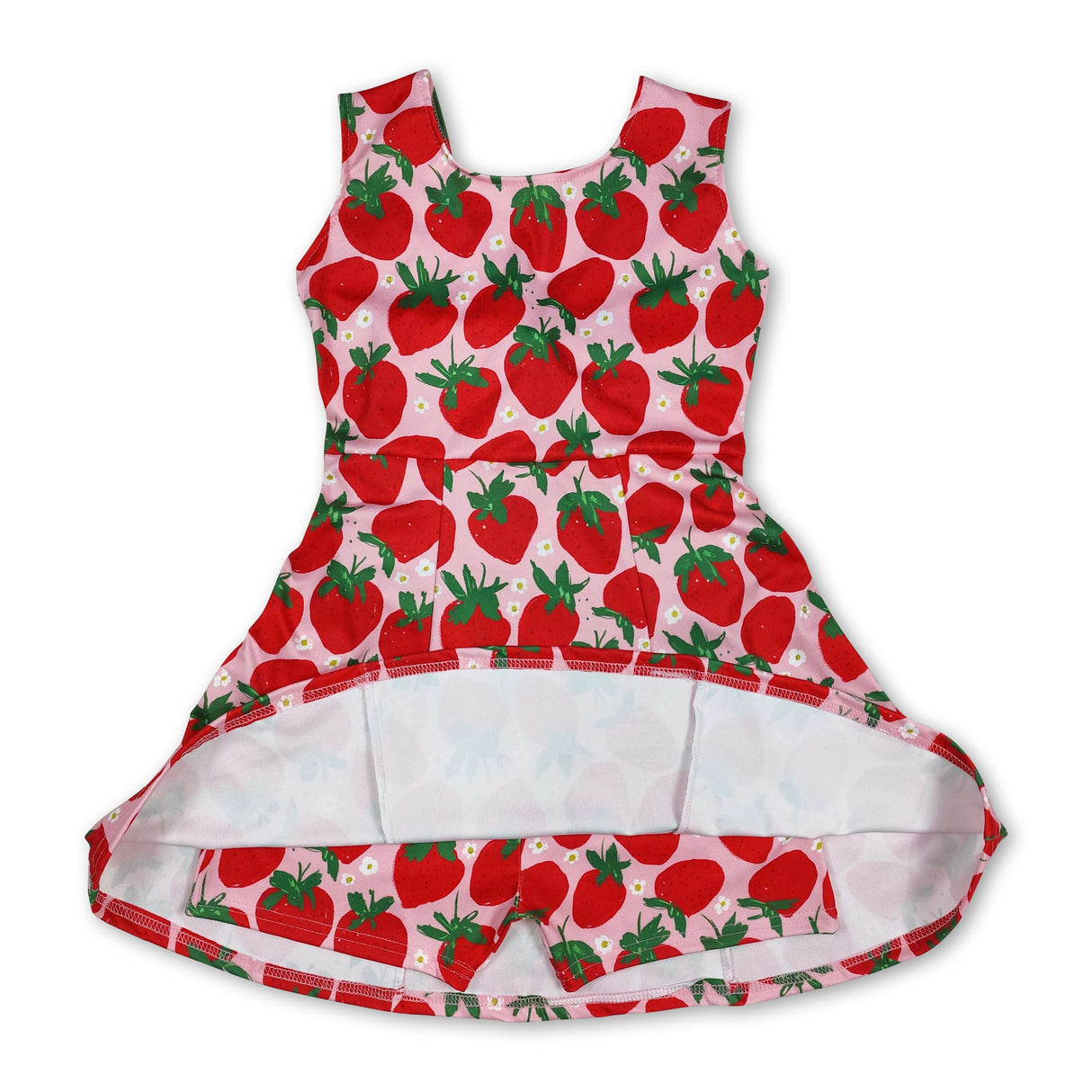 Sleeveless strawberry floral baby girls athletic dresses