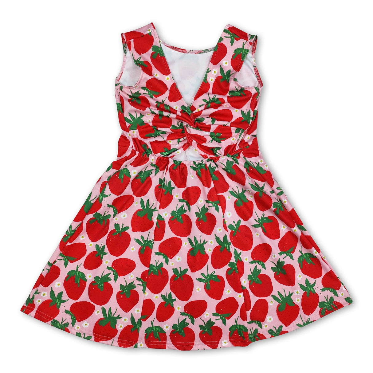 Sleeveless strawberry floral baby girls athletic dresses