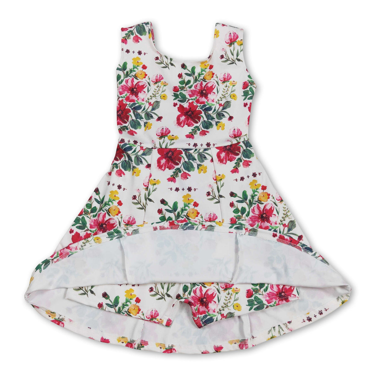 Sleeveless hot pink floral baby girls athletic dresses