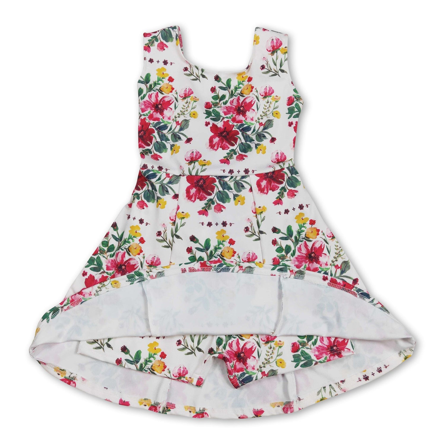 Sleeveless hot pink floral baby girls athletic dresses