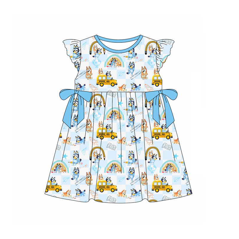 Flutter sleeves pencil rainbow dog girls back to school dress