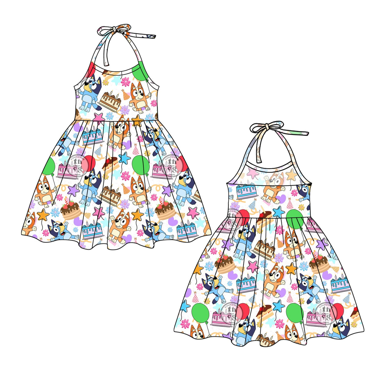 Dog cake dog Happy Birthday girls halter dresses
