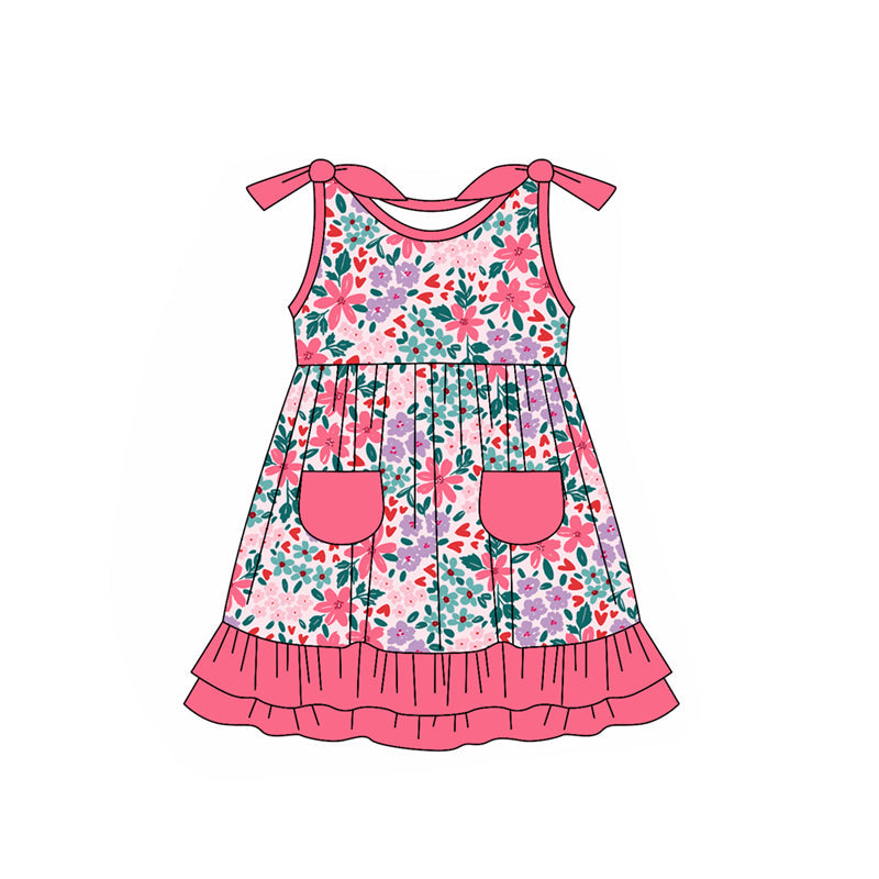 Sleeveless floral ruffle pockets baby girls spring summer dress