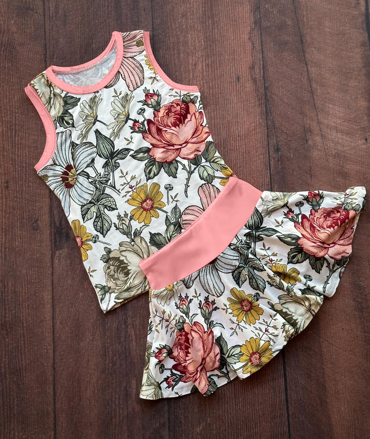 Sleeveless floral top skirt kids girls summer outfits