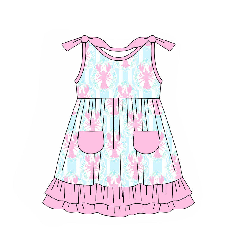 Sleeveless pink ruffle pocket crawfish girls dresses