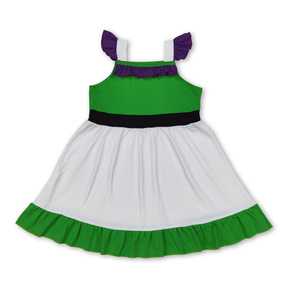 White green purple flutter sleeves ruffle princess girls dress