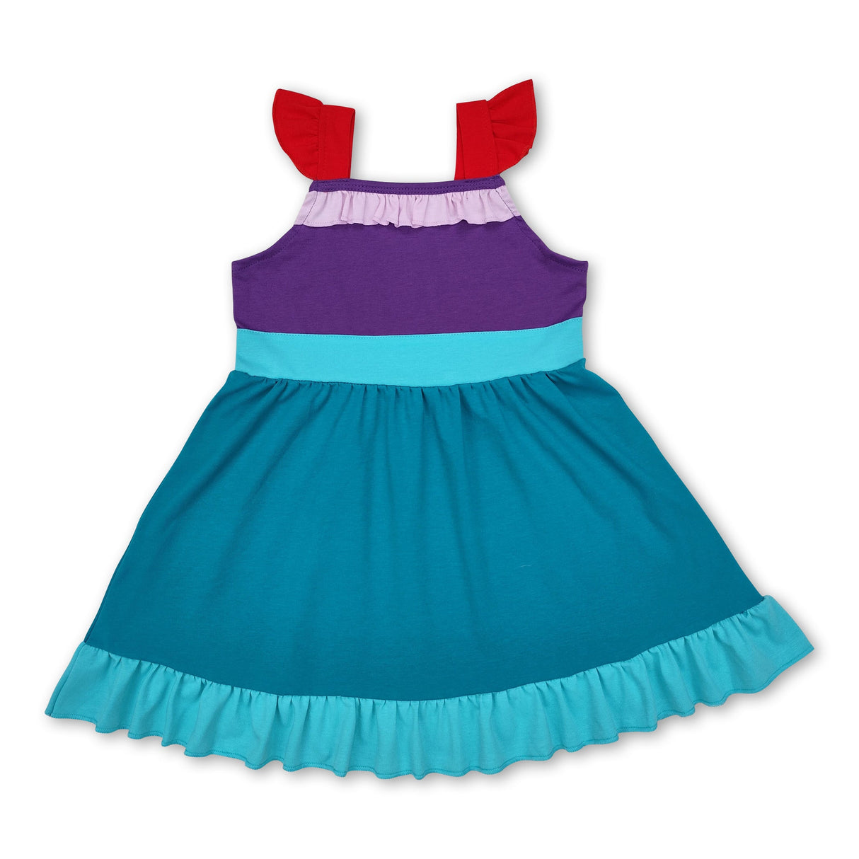 Red green purple flutter sleeves ruffle princess girls dress