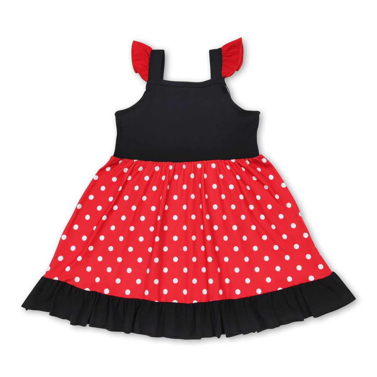 Red polka dots mouse flutter sleeves ruffle baby girls dress