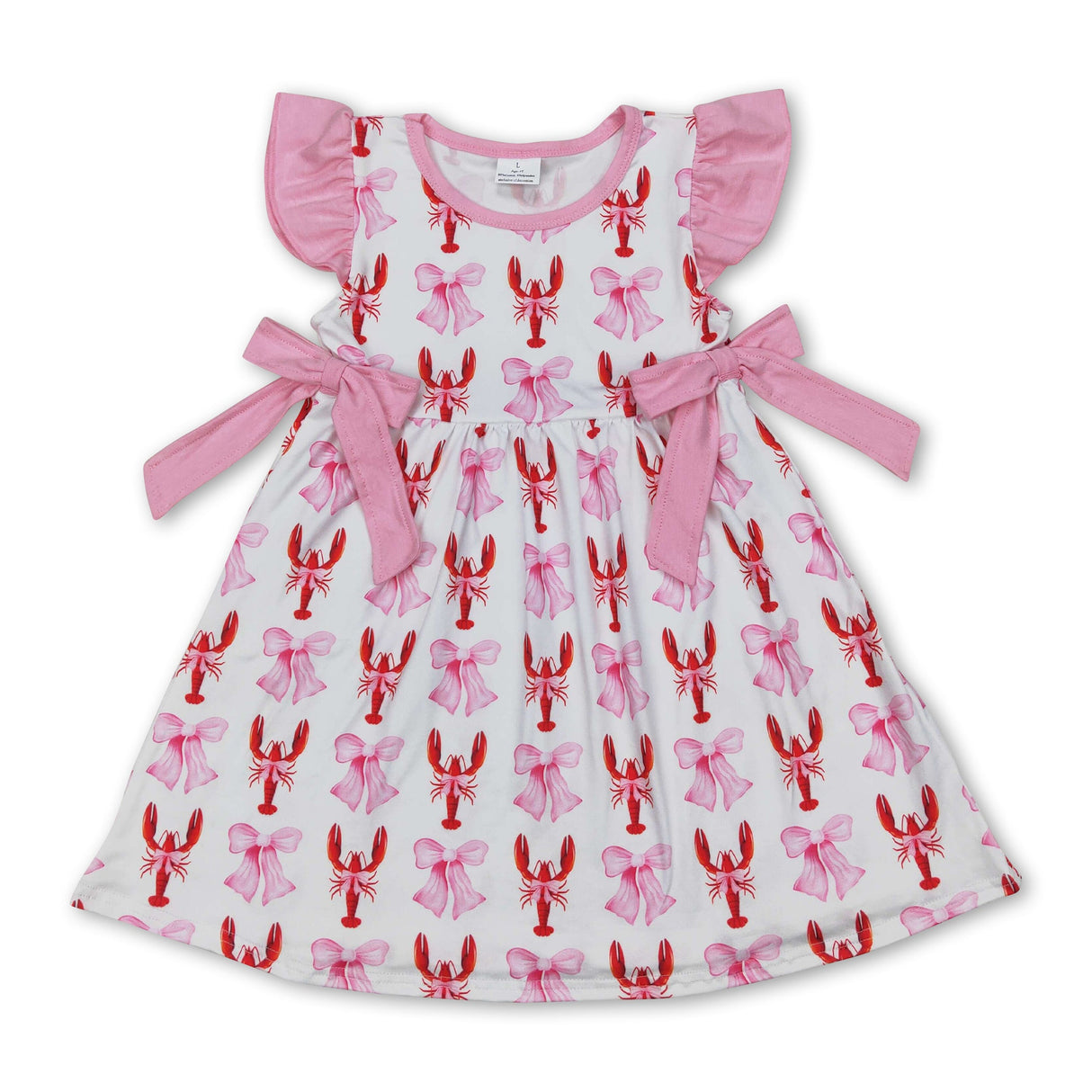 Pink flutter sleeves bow crawfish baby girls dresses