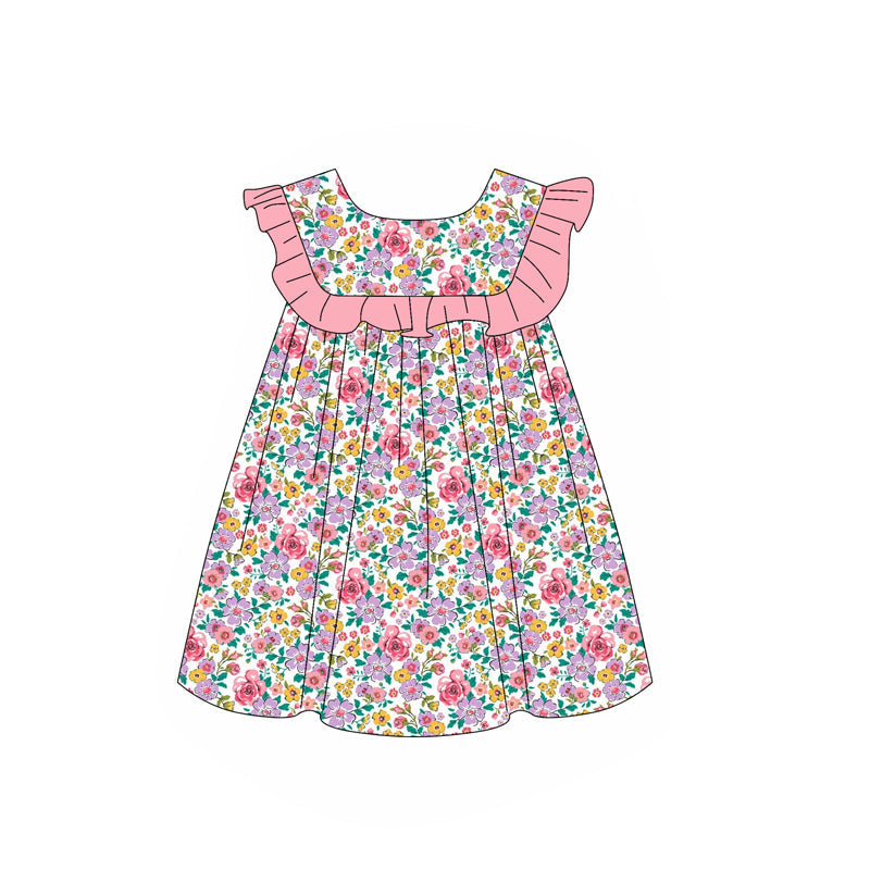 Ruffle peach lavender floral baby girls spring summer dress
