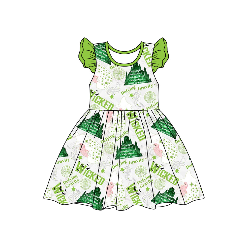 Green flutter sleeves witches baby girls dresses