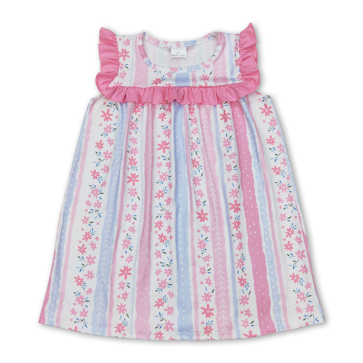 Pink ruffle floral stripe baby girls spring summer dress