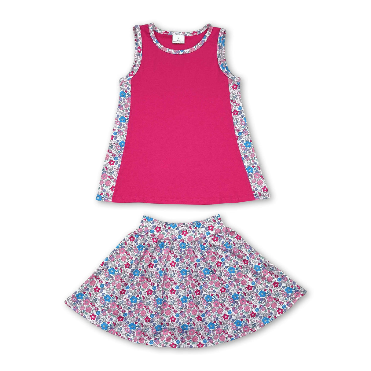 Sleeveless hot pink top floral skirt kids girls clothes