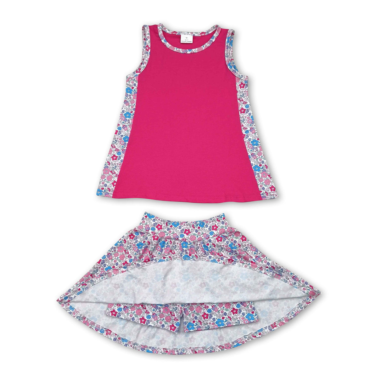 Sleeveless hot pink top floral skirt kids girls clothes