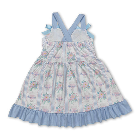 Straps cake bow floral Happy Birthday girls dresses