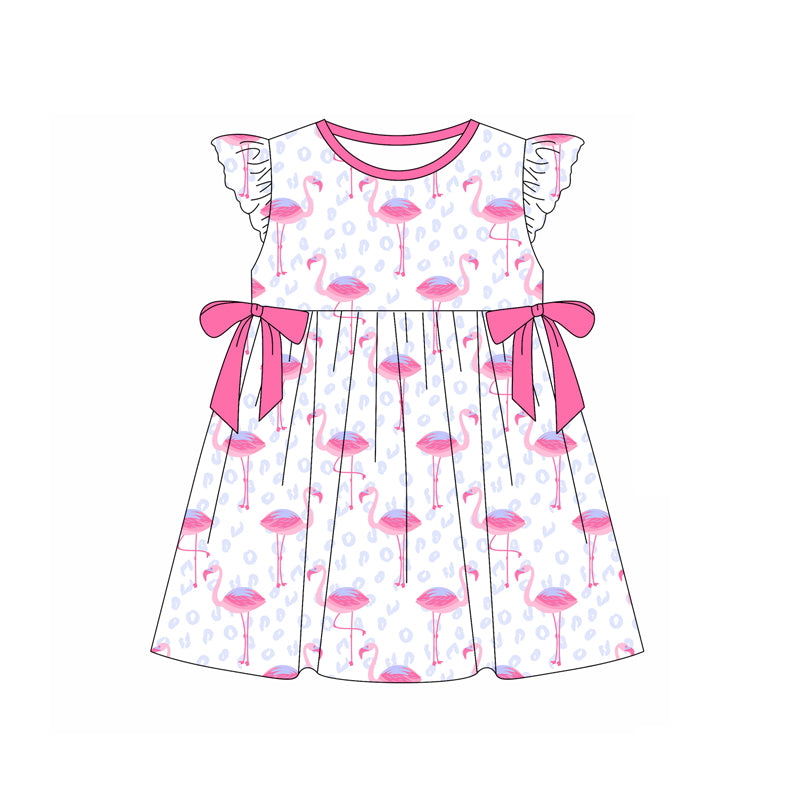 Flutter sleeves flamingo pink bow baby girls dresses