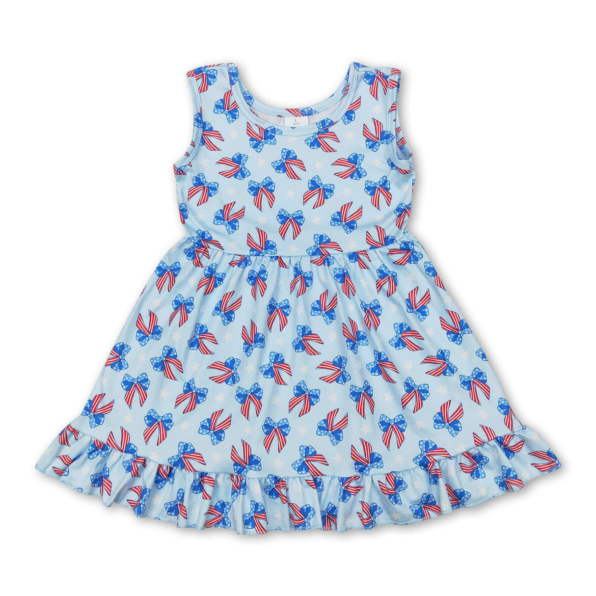 Sleeveless blue stars stripe bows baby girls 4th of july dress