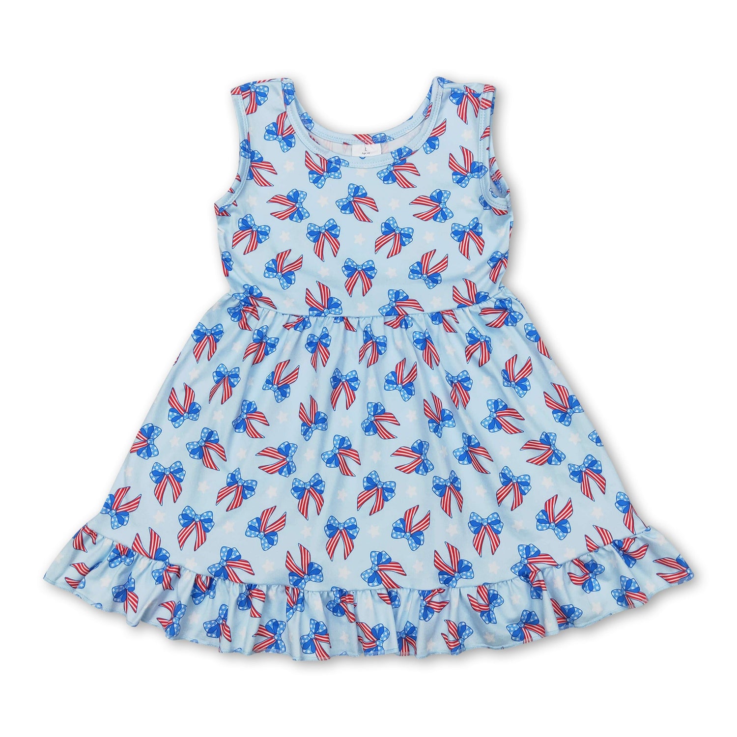 Sleeveless blue stars stripe bows baby girls 4th of july dress