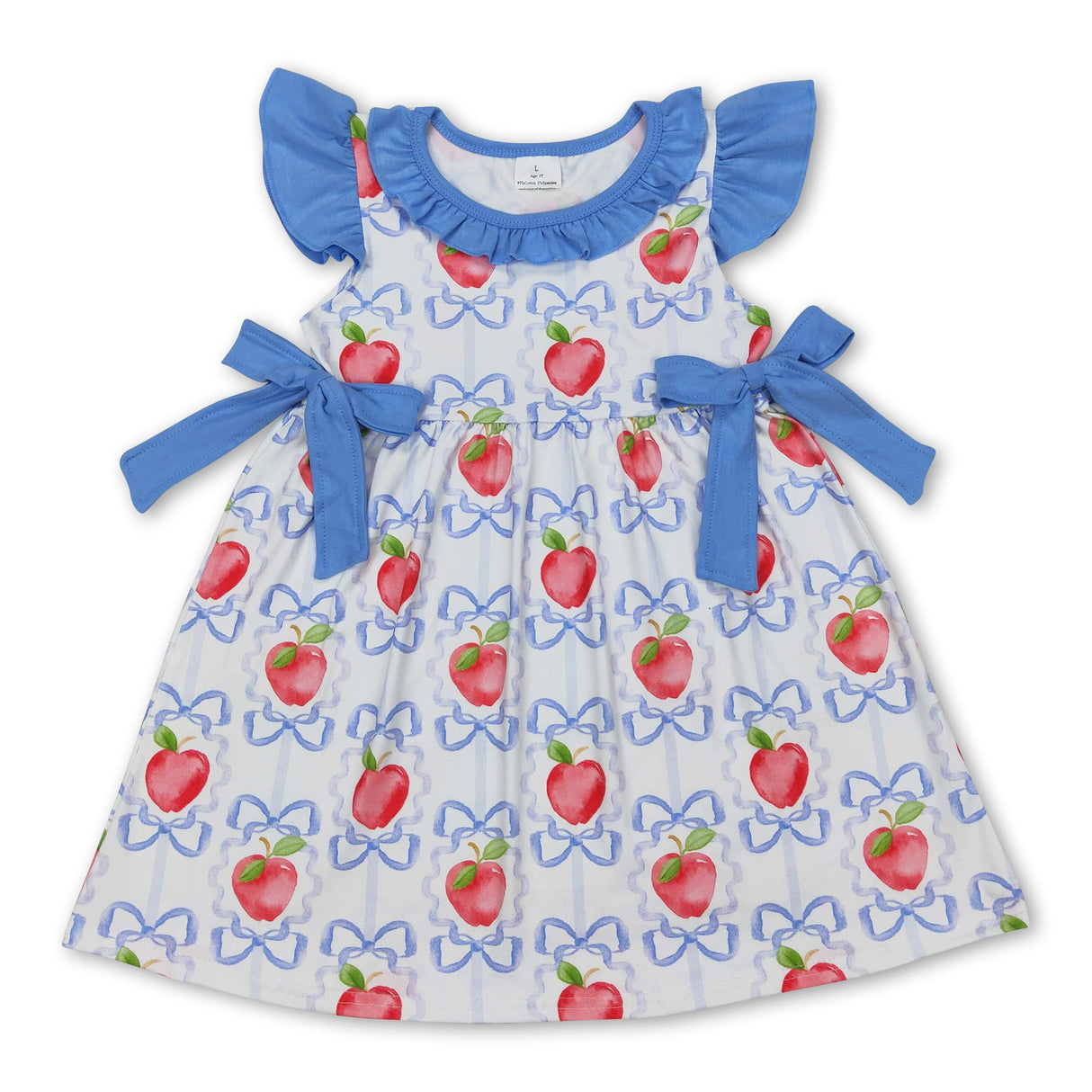Flutter sleeves bow apple kids girls 4th of july dresses