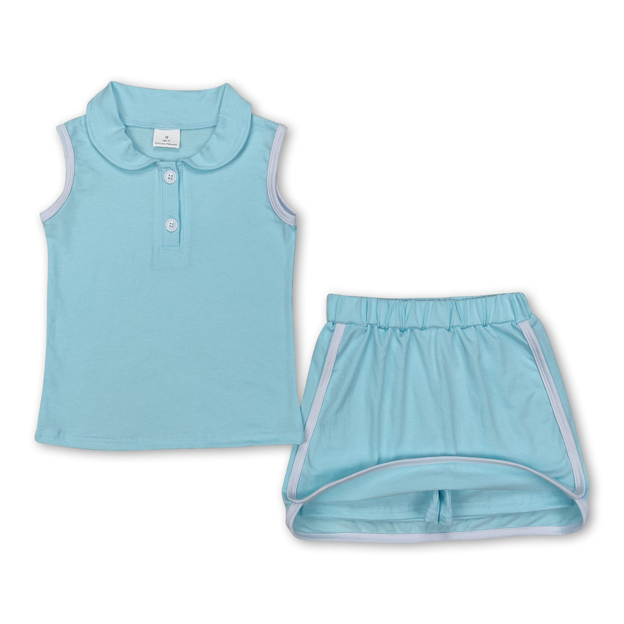 Mint sleeveless polo shirt skirt cotton kids girls clothing set