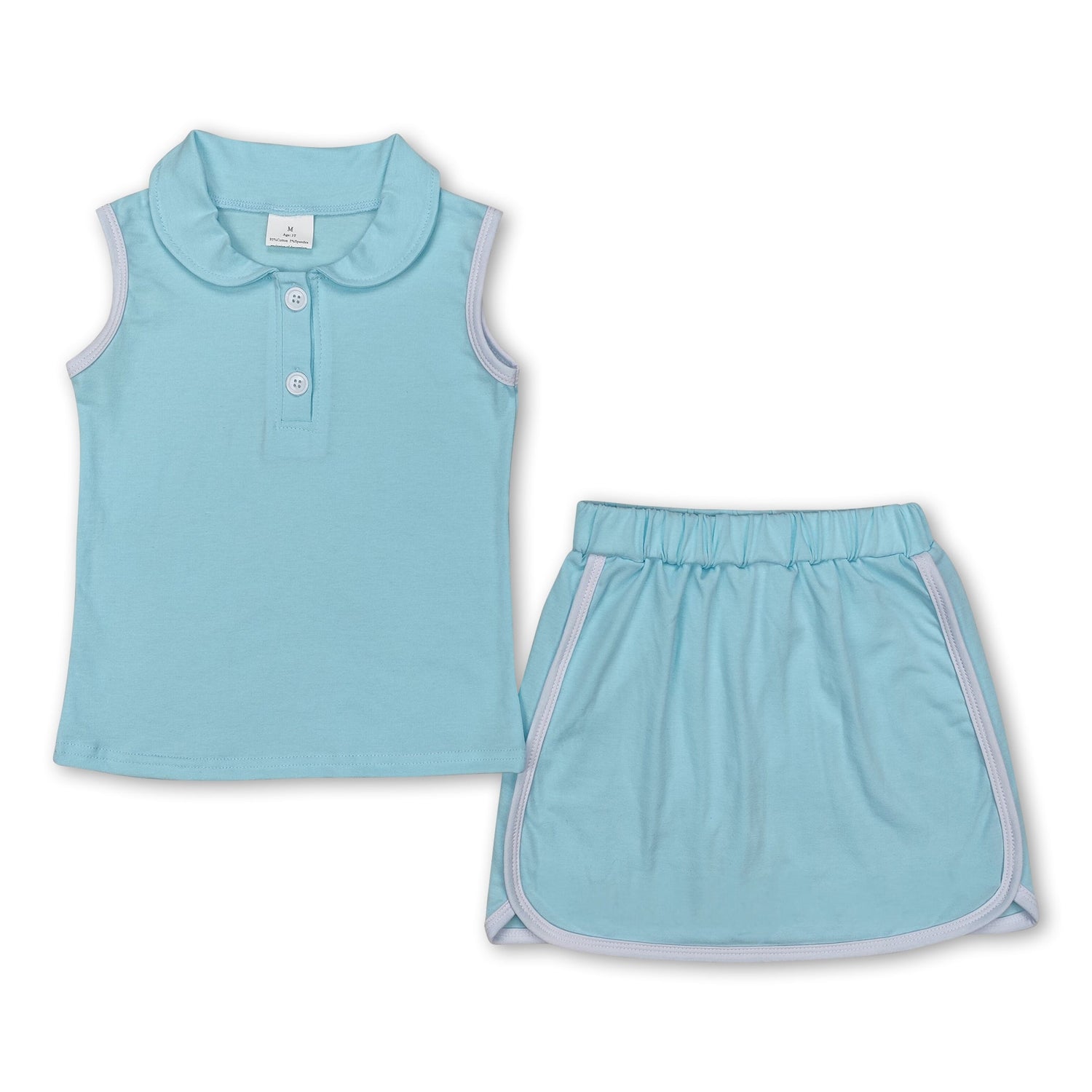 Mint sleeveless polo shirt skirt cotton kids girls clothing set