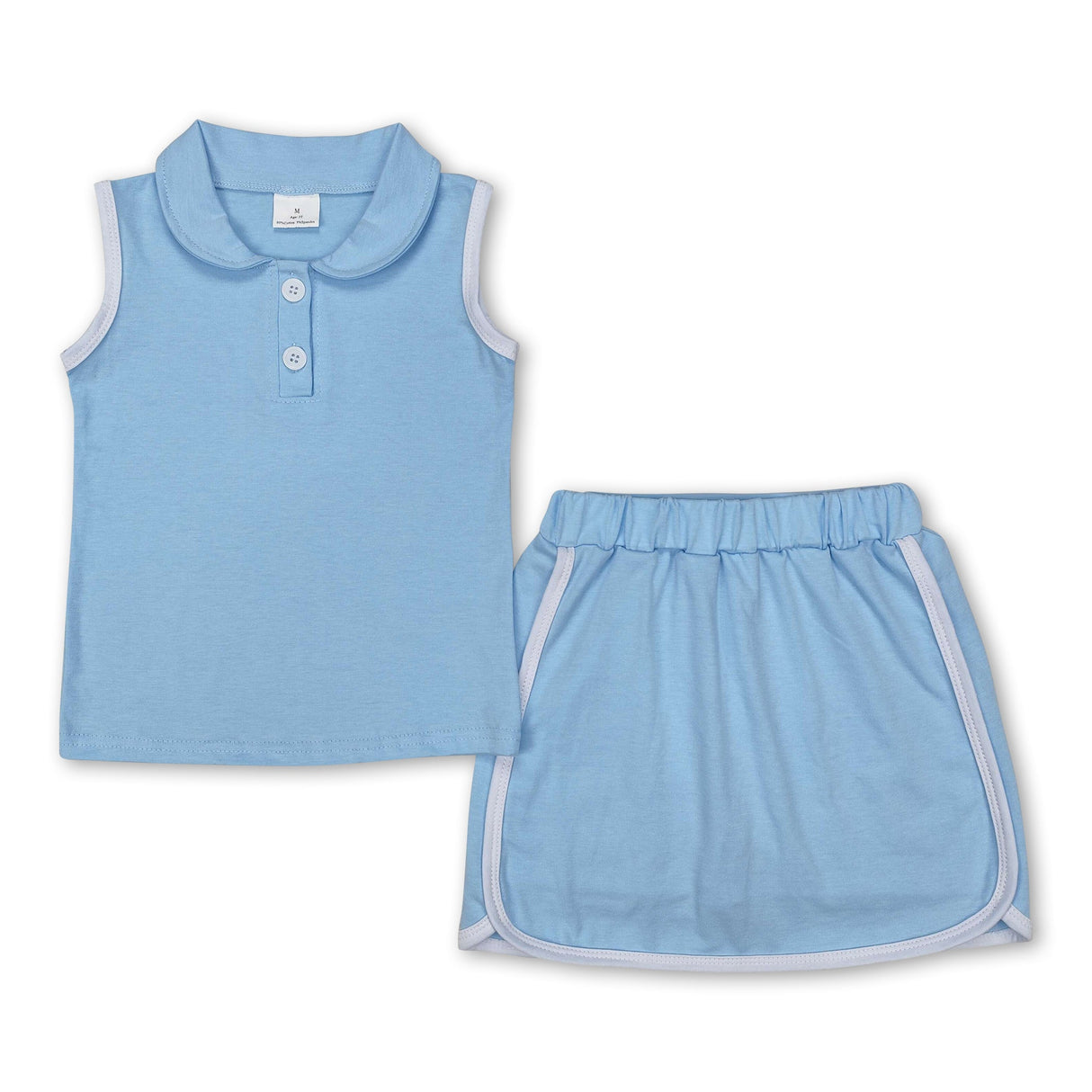 Light blue sleeveless polo shirt skirt cotton kids girls clothing