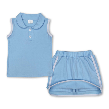 Light blue sleeveless polo shirt skirt cotton kids girls clothing