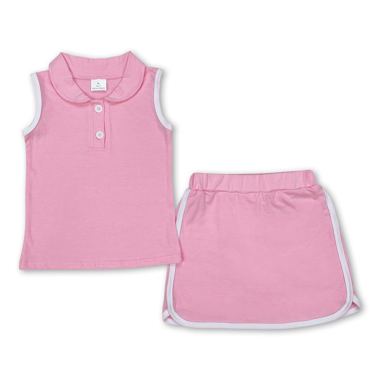Pink sleeveless polo shirt skirt cotton kids girls clothing set