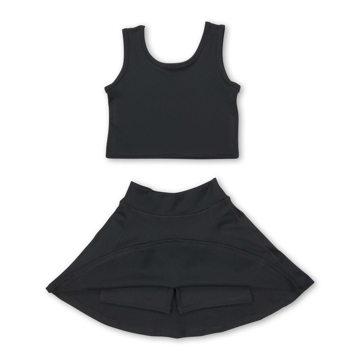 Black sleeveless top skirt kids girls active wear set
