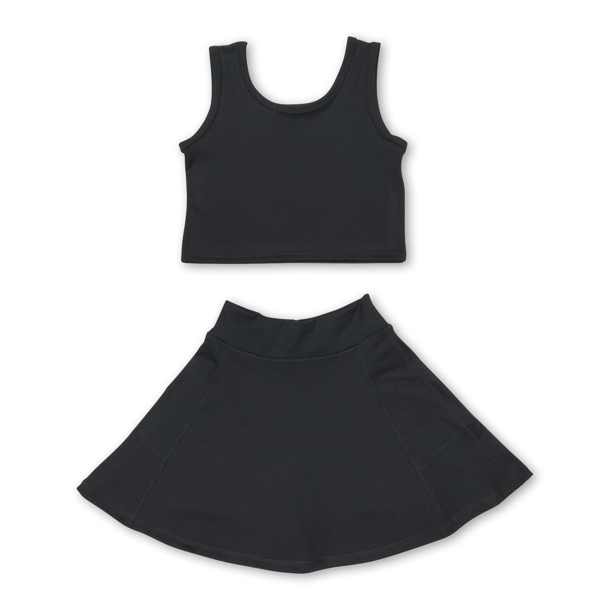 Black sleeveless top skirt kids girls active wear set