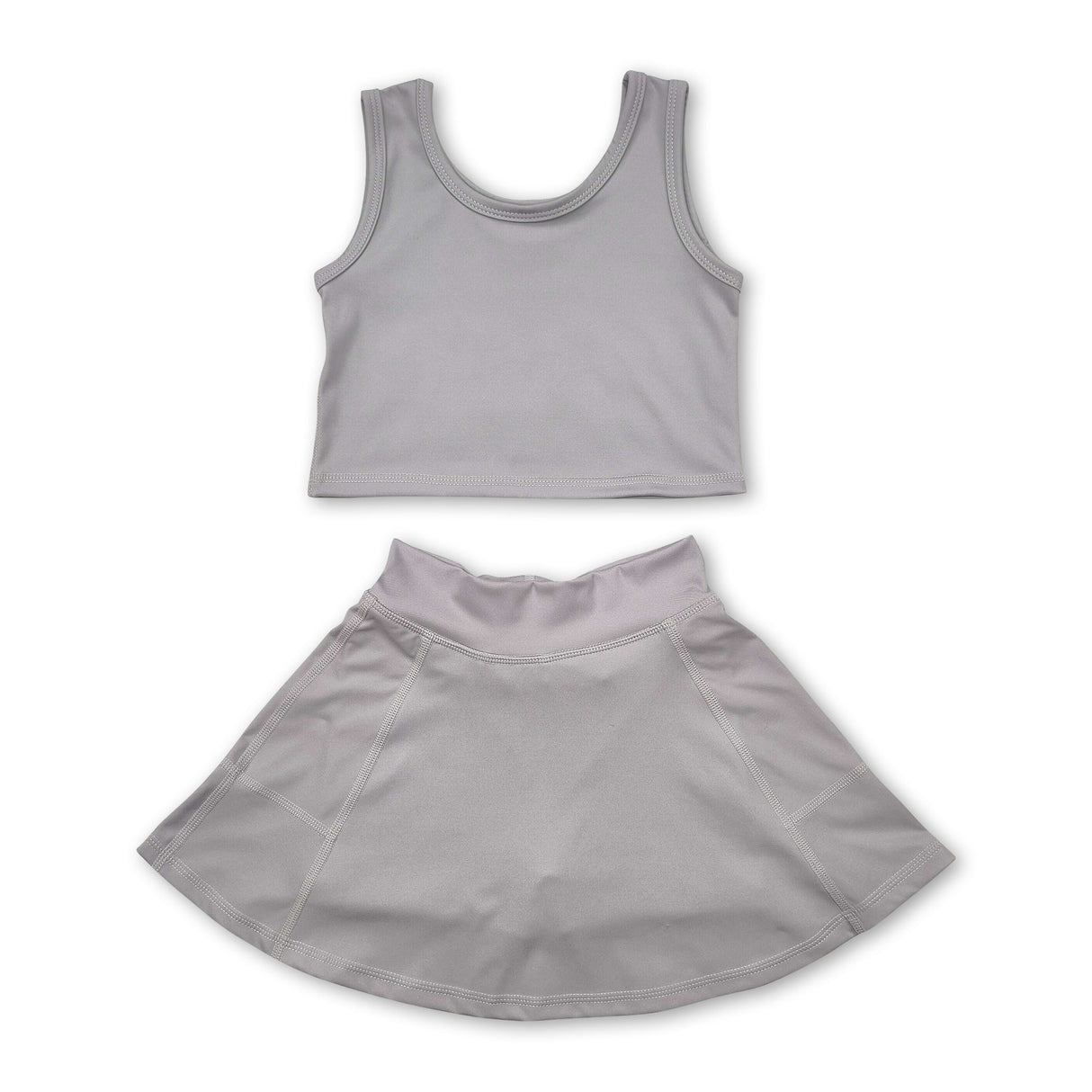 Grey sleeveless top skirt kids girls active wear set